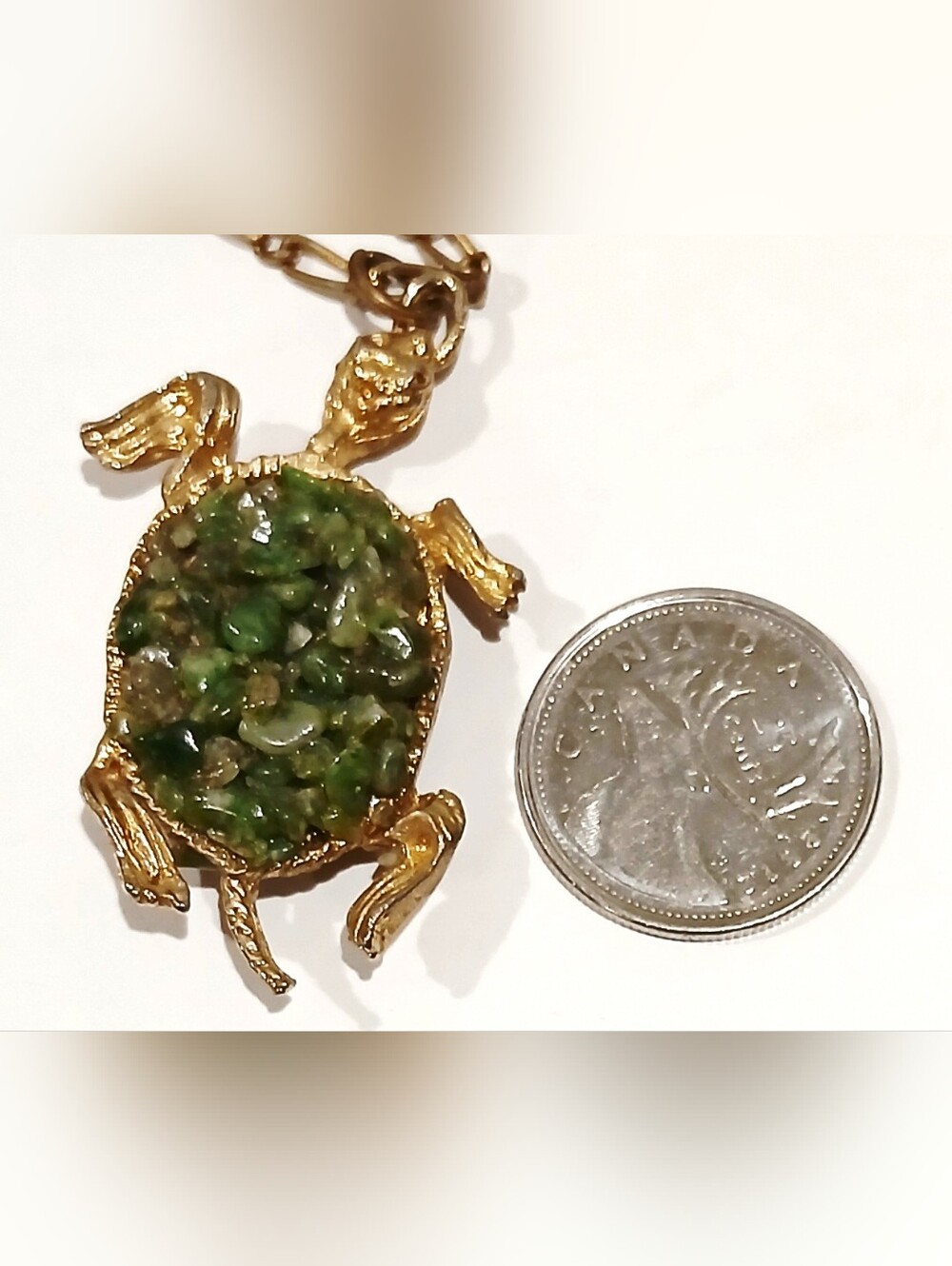 Goldtone Turtle Pendant Necklace with Green Stone Mosaic - Pets Reptile Inspired - Picture 7 of 7